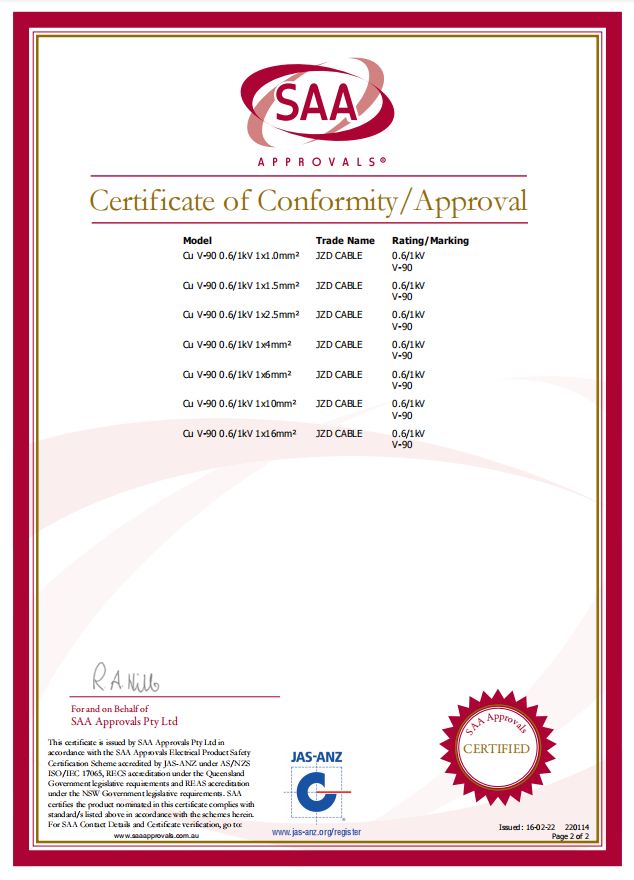 建圳達建筑布線電纜，奧標SAA認證-證書